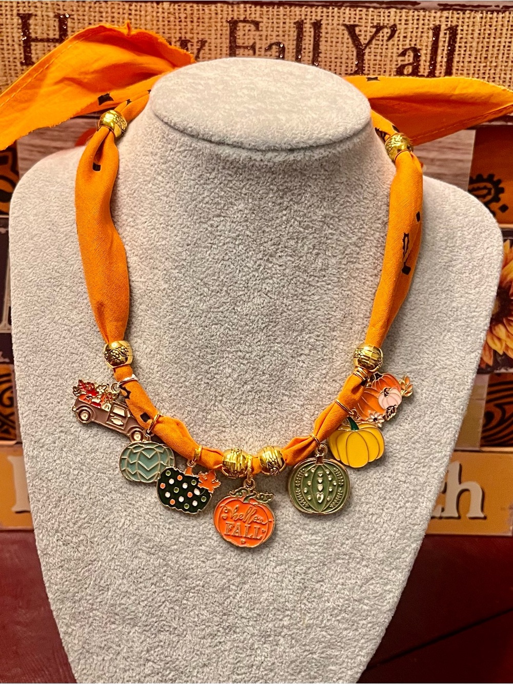 Autumn Charm Orange Pumpkin Pendant Necklace